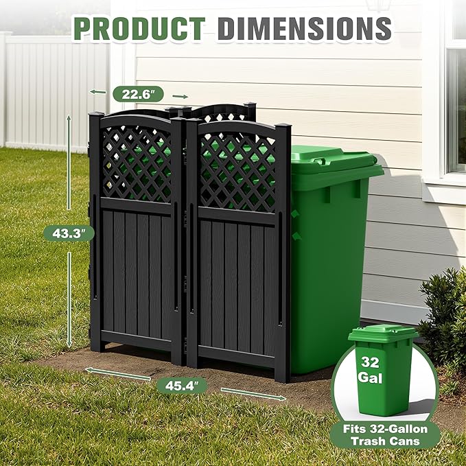 Greesum Air Conditioner Privacy Fence Screen, 4 Panels Trash Can Enclosure, 49.45" H x 22.62" W, Weather Resistant for Outdoor Pool Equipment, Garbage Bins, Black