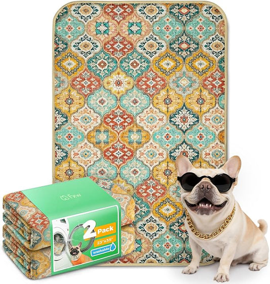 FXW Washable Pee Pads for Dogs, Puppy Pads with Super Absorbent, Specifically Designed for 36inch Cages, 23" x 35" Rectangle, Beige Gourd, 2 Packs
