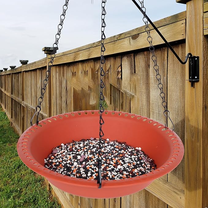 Hanging Bird Feeder Tray 12 inch with Drainage Holes Fit Most Seed, Bird-Feeder Hanging for Garden Yard Outside, Terracotta