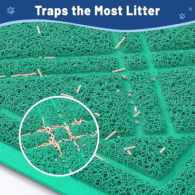 Smiry Cat Litter Box Mat 47x32, Non-Slip Water Resistant Litter Trapping Mat, Easy Clean Less Waste and Urine-Locking Cat Carpet for Indoor, Green