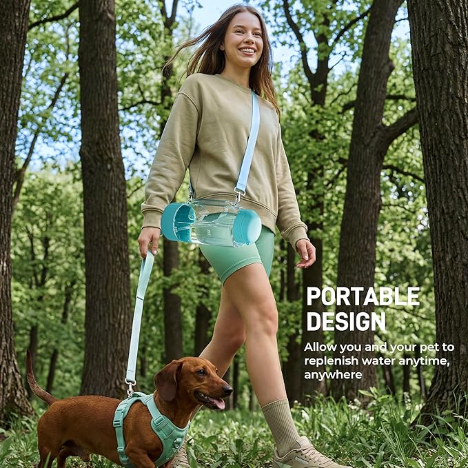 Large Capacity 40 Oz Dog & Human Water Bottle, BPA-Free Portable Travel Dog Water Bottle with Removable Bowl & Straw, Leakproof Water Dispenser for Outdoor Walking, Hiking, Camping