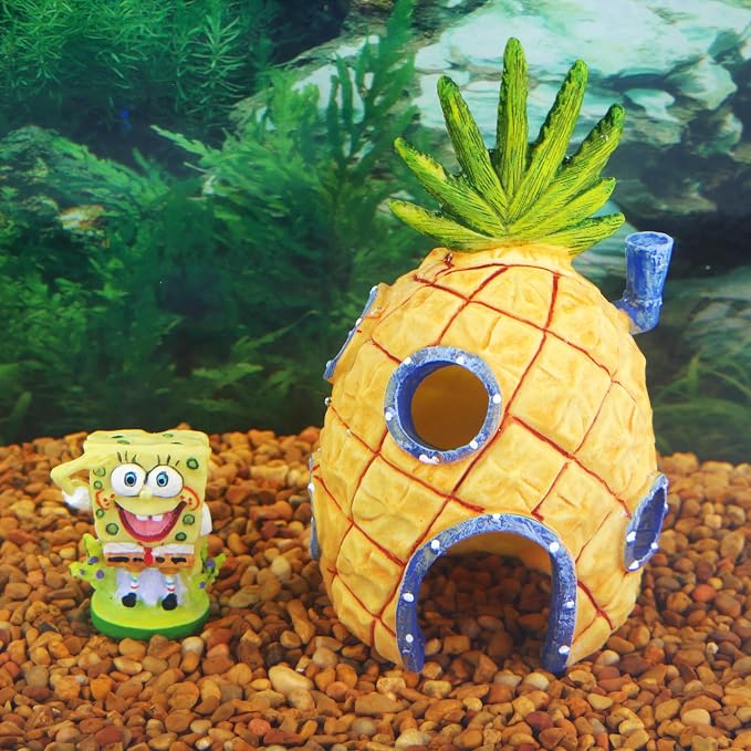 Penn-Plax Spongebob and Pineapple House Aquarium Ornament | 2 Piece Set | Great for Fresh or alt Water Tanks (Pack of 3)