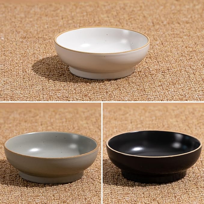 Cat Bowl 3 Pack, Pet Plate, Premium Ceramic Food Grade Pet Bowl Suitable for Dry and Wet Food, 5 in Feeding Indoor Cats, Kittens and Small Dogs, Dishwasher Safe (Black White Gray)