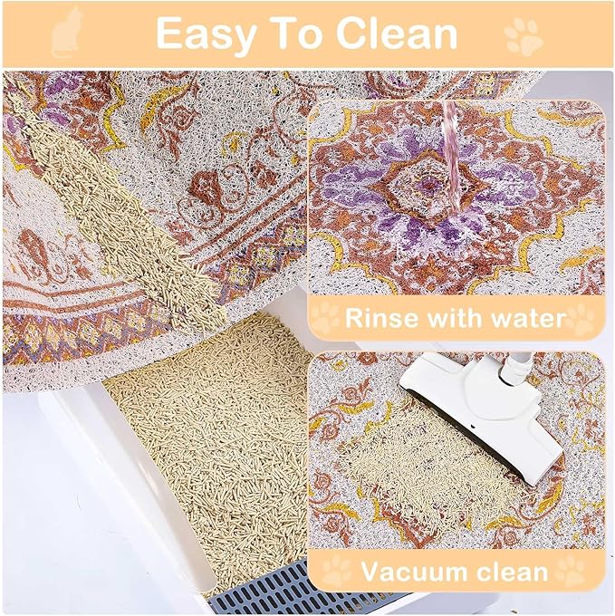 Glittme Cat Litter Mat with Non-Slip Bottom Litter Box Mat 33"X22" Litter Trapping Mat Easy to Clean Washable Cat Food Mat for Kitty,L