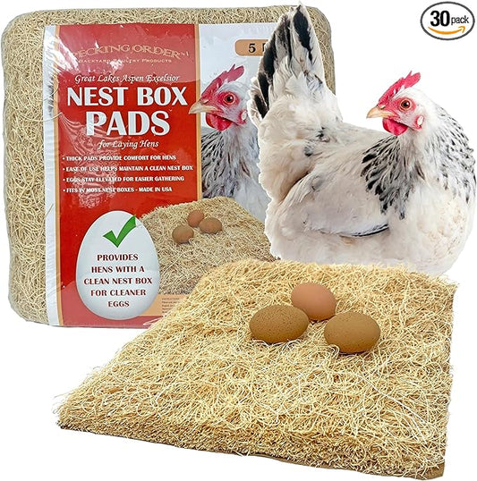 Nest Box Pads for Chicken Nesting Boxes - 13 x 13 Pads Made in USA from Sustainably Sourced Aspen Excelsior,5 Count (Pack of 6)