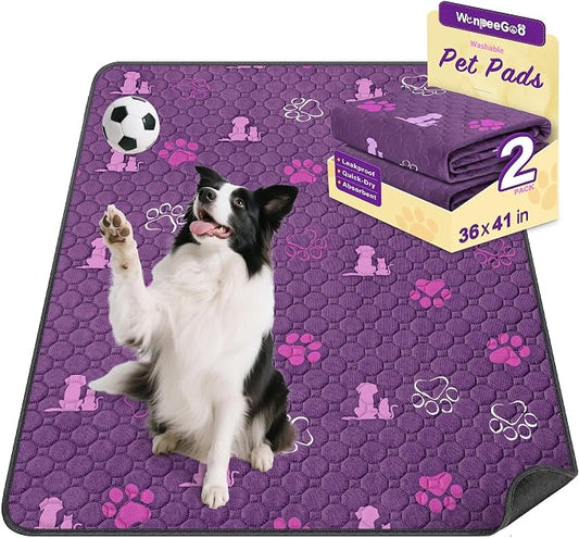 WanpeeGoo Washable Pee Pads for Dogs, 2 Pack Absorbent Reusable Training Dog Pads Pet Puppy Pads, Non-Slip Potty Pads for Whelping, Playpen, Crate, Bed, Purple 36"x41"