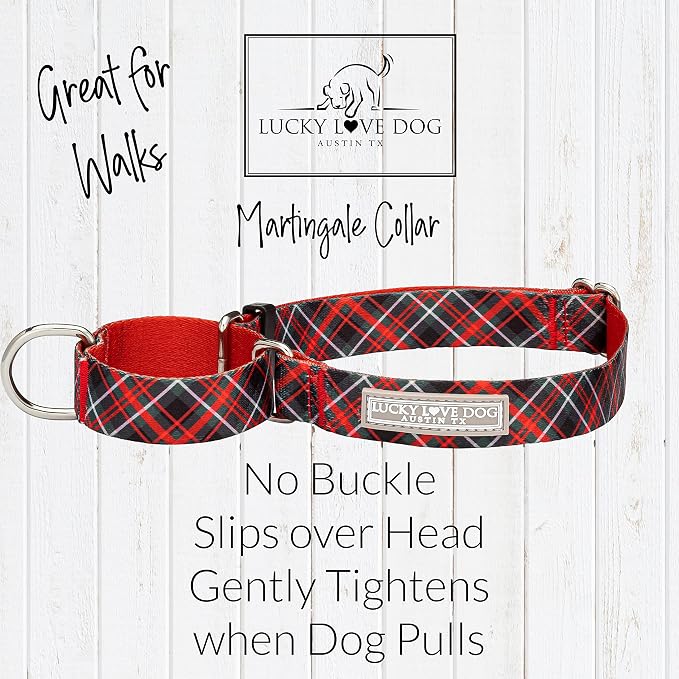 Lucky Love Dog Martingale Dog Collar - Adjustable, No-Slip, Durable, & Soft Webbing Collar for Male and Female Dogs Ideal for Training & Walking - Heywood, Large