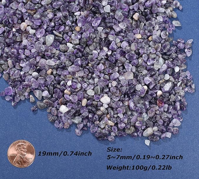 LAIDANLA Amethyst Crushed Stone Crystal Chips Bulk Natural Gemstones Healing Reiki Crystals Mini Quartz Vase Filler Aquarium Gravel 100g