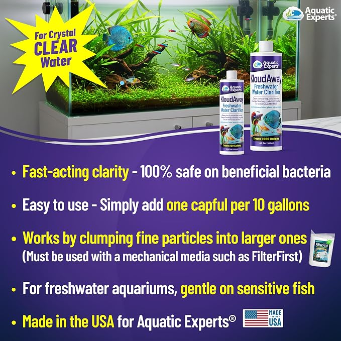 KloudAway Freshwater Aquarium Water Clarifier - Clears Cloudy Water, Water Clarifier for Fish Tank, Made in USA, Aquatic Experts, (500 ml) (Pack of 2)