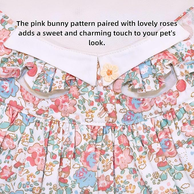 SMOLKITH Rabbit Clothes - Bunny Adjustable Rose Dress with Leash, Small Animal Apparel for Walking - Fits Meerkats, Chinchillas, Guinea Pigs, Prairie Dogs and More