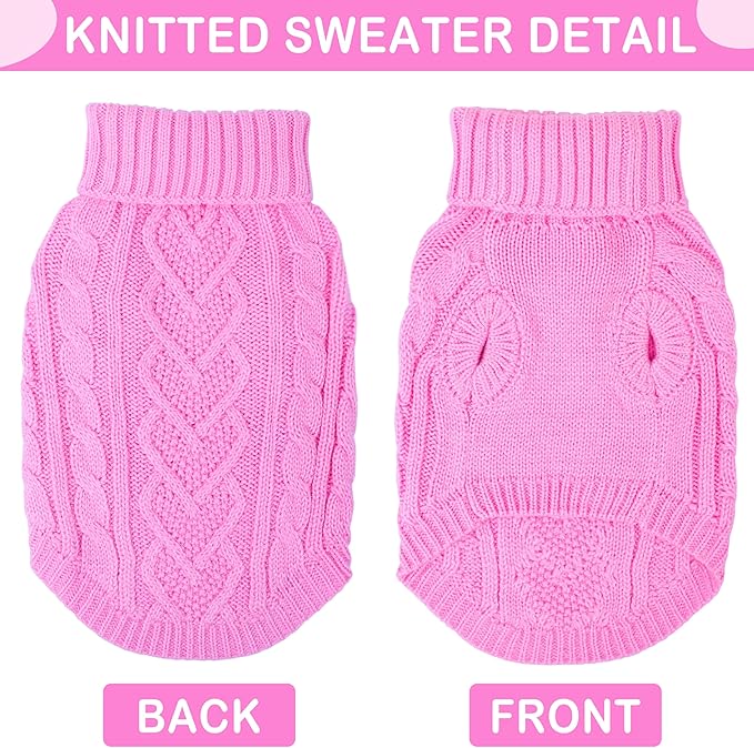 Dog Sweaters for Small Dogs Dog Clothes for Winter Solid Knitted Puppy Clothes Warm Chihuahua Sweater Turtleneck Pullover Pet Cat Sweater Mini Dachshund Knitwear(Pink, Medium)