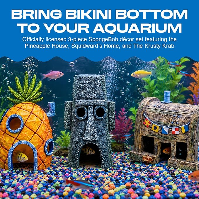 Penn-Plax Officially Licensed Spongebob Squarepants® Fish Tank Decorations | Spongebob’s Pineapple, Squidward Home, and The Crusty Crab Resin Figurines | Aquarium and Terrarium Décor