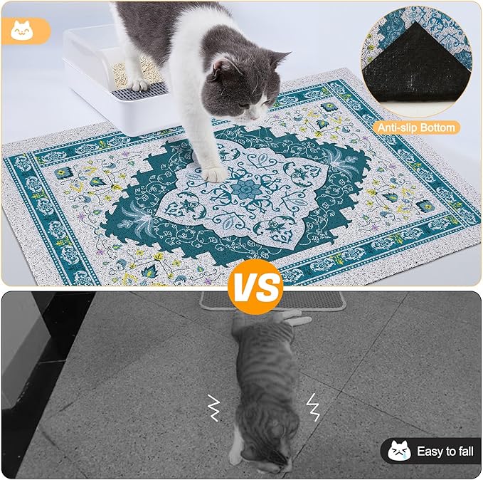 Glittme Cat Litter Mat with Non-Slip Bottom Litter Box Mat 24"X15" Litter Trapping Mat Easy to Clean Washable Cat Food Mat for Kitty,S