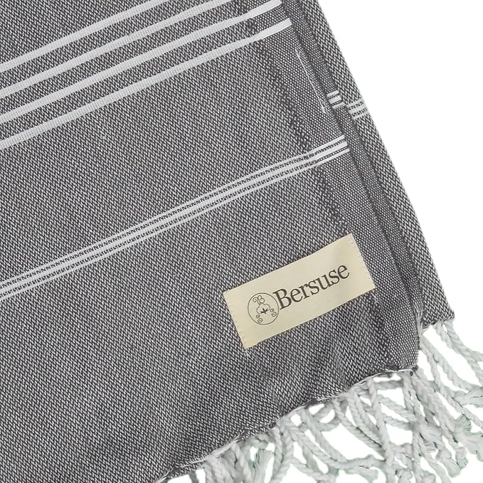 Bersuse Towels Anatolia XL Beach Blanket Throw Blanket Turkish Towel 100% Cotton Extra-Large Quick-Dry Lightweight Premium Peshtemal Towel - 61x82 Inches, Anthracite