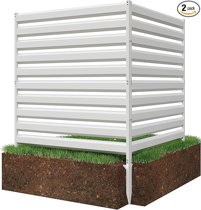 CJF Outdoor Privacy Screens, 42" H x 38" W Metal Air Conditioner Fence Panels, Pool Equipment Enclosure, Trash Can Screens Fence Kit for Outside Backyard Patio(Withe/2-Panel)