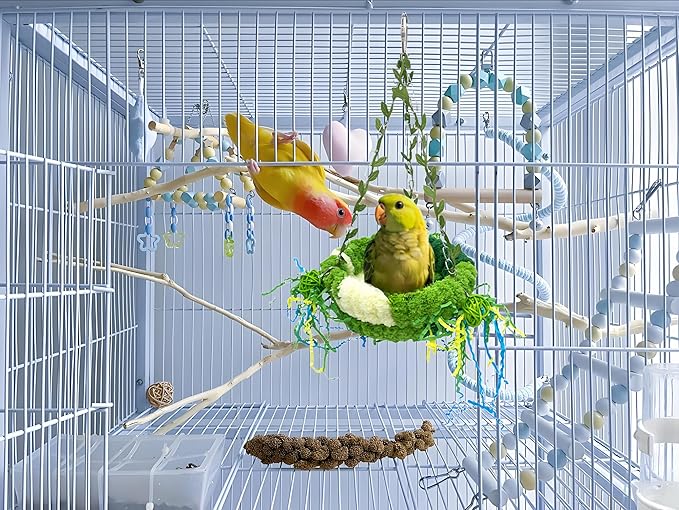 Bird Nest for Cage Bird Breeding Bed Cockatiel Snuggle Nest Parakeet Swing Bed Bird Hanging Hammock Parrot Sleeping Hut for Conure, Budgie, Lovebird, Finch, Small Pets-Green, Large Size