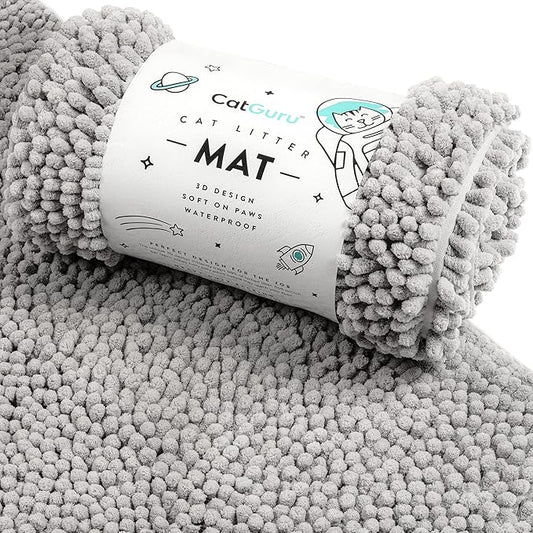 CatGuru Cat Litter Mat, Medium, Extra Large, XXL, Waterproof Litter Box Mat, Non Slip Kitty Litter Mat, Machine Washable Litter Trapping Mat, Soft Litter Tray, Cat Stuff (Medium, Grey/Standard)