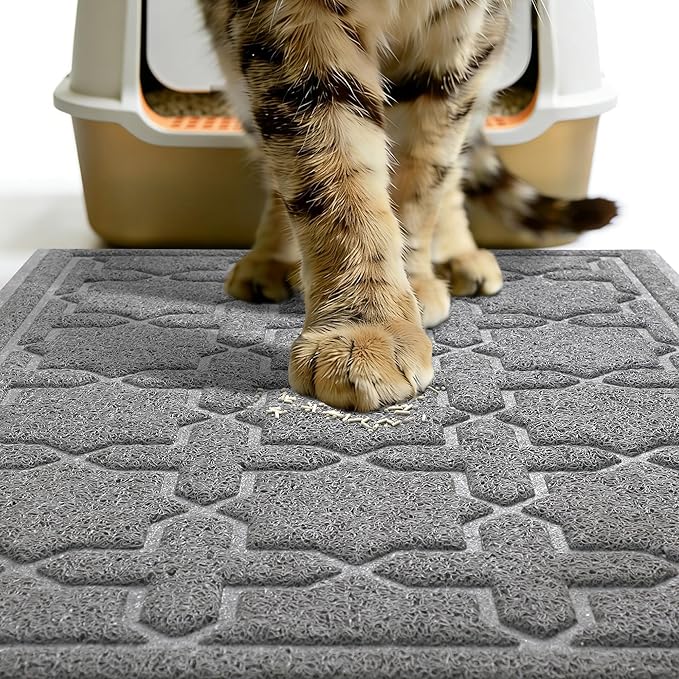Yimobra Cat Litter Mat, Litter Trapping Waterproof Non Slip PVC Mat, Scatter Control Easy Clean for Litter Box, 24"x20", Dark Grey