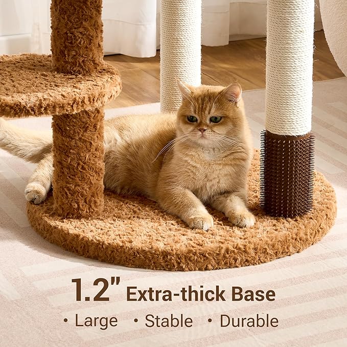 Modern Cat Tree Tower with Scratching Post for Indoor Cats Up tp 12lbs, 50.5" Tall Cat Tree with Flower/Fluffy Cat Beds, Acrylic Capsule, Multi-Level Platforms & Interactive Toy, White & Brown