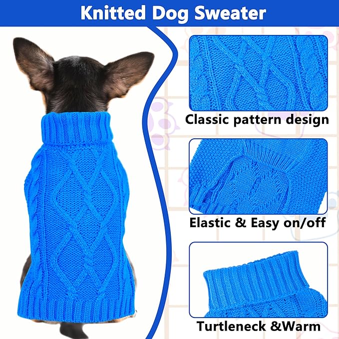 Dog Sweaters for Small Dogs Winter Dog Clothes Turtleneck Puppy Sweater Warm Pet Clothes Knitted Solid Cat Sweater Dogie Outfit XS~L(L-Blue,L)