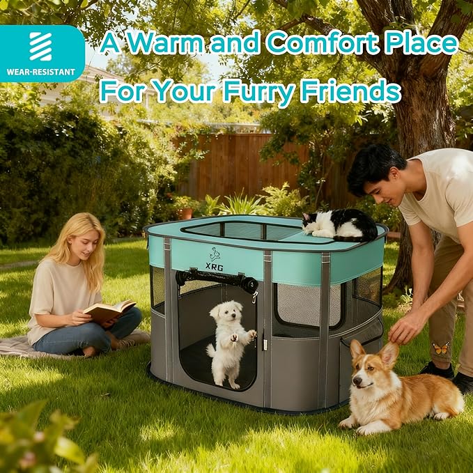 Portable Foldable Pet Playpen Collapsible Crates Kennel Playpen for Dog cat and Rabbit &Travel playpen Outdoor or Indoor (Medium（31.5" L x 23.6" W x 21.7" H）, Green)