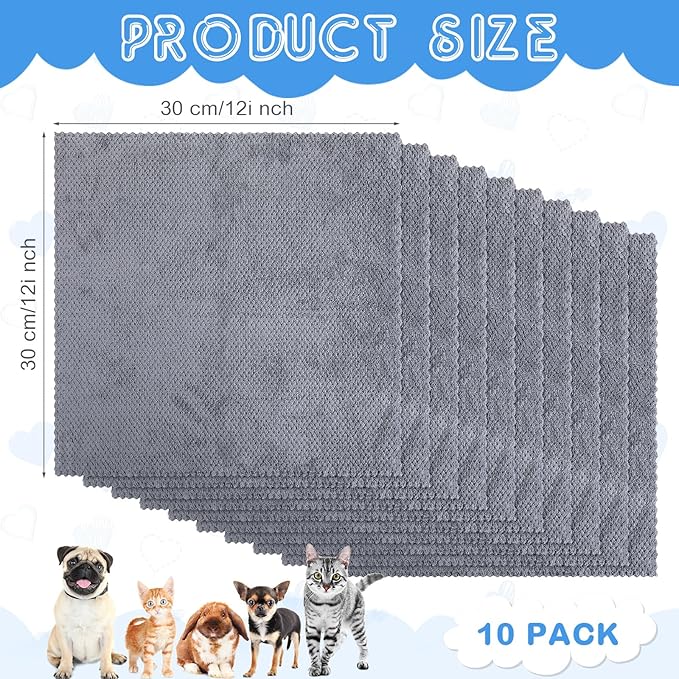 VitalCozy 10 Pcs Guinea Pig Cage Liners Washable Rat Bedding for Guinea Pigs Controlling Absorbent Waterproof Pee Pads Blanket for Rabbits Hamster Small Animal Chinchilla(Grid,12x12 Inch,Gray)