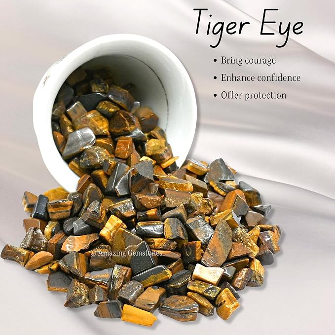 Amazing Gemstone Tiger Eye Crystal Chips Aquarium Gravel Rocks - Carnelian Chips Bulk Fish Tank Gravel, Small Tumbled Stone Chips and Tiny Crystals for Decoration (AAA Grade) (1000+ Carat Chips)