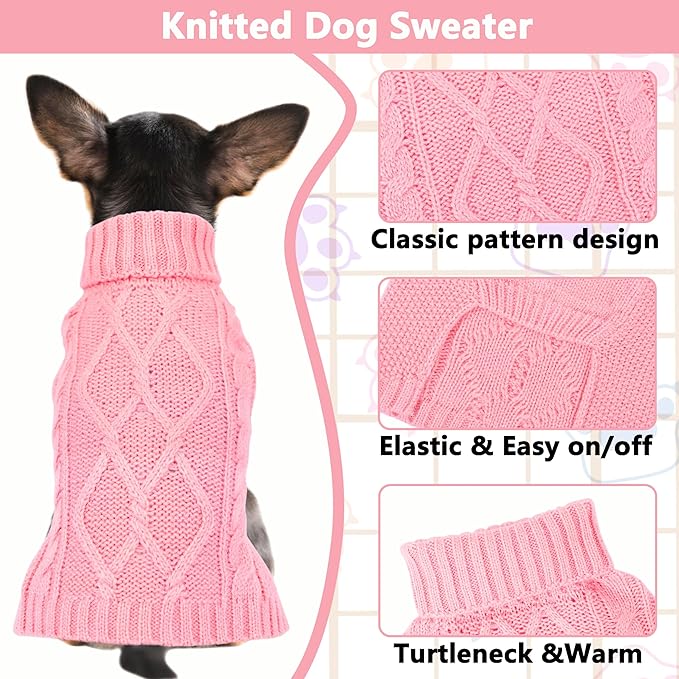 Dog Sweaters for Small Dogs Winter Dog Clothes Turtleneck Puppy Sweater Warm Pet Clothes Knitted Solid Cat Sweater Dogie Outfit XS~L(Light Pink,S)