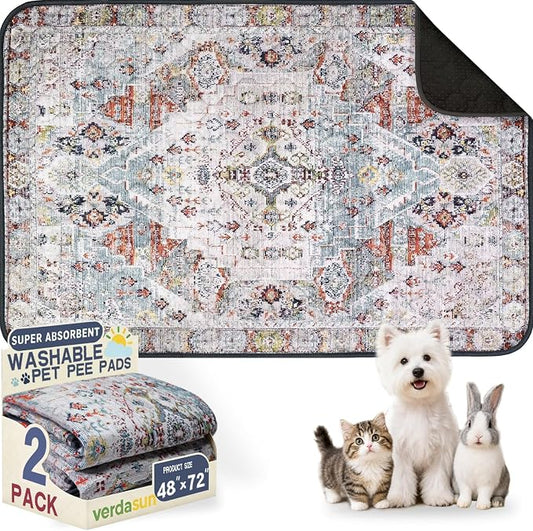 Washable Pee Pads for Dogs, Reusable Puppy Potty Training Pads, Ultra-Absorbent Thick Waterproof Leak-Proof Non-Slip Pads & Mat for Crate, Playpen, Floor, Whelping & Housebreaking , 2 Pack 48"x72"