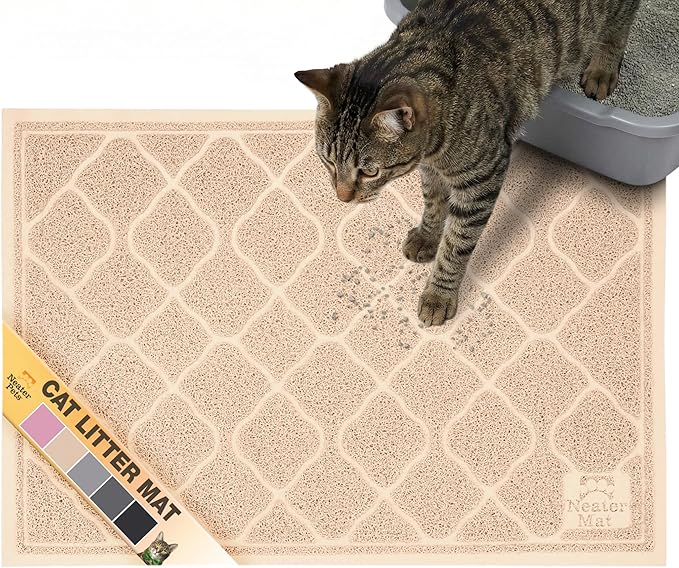 Neater Pets Neater Mat Cat Litter Mat, Thick & Durable Cat Mat for Litter Box, Trapper Pad Catches Mess to Protect Indoor Floors, Soft on Kitty Paws, Anti-Skid Grip Backing, Easy to Clean, Beige