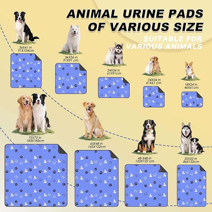 WanpeeGoo Washable Pee Pads, Puppy Pee Pad for Dogs, 2 Pack Absorbent Reusable Training Dog Pads Pet Puppy Pads, Non-Slip Potty Pads for Whelping, Playpen, Crate, Bed, Blue 48"x48"