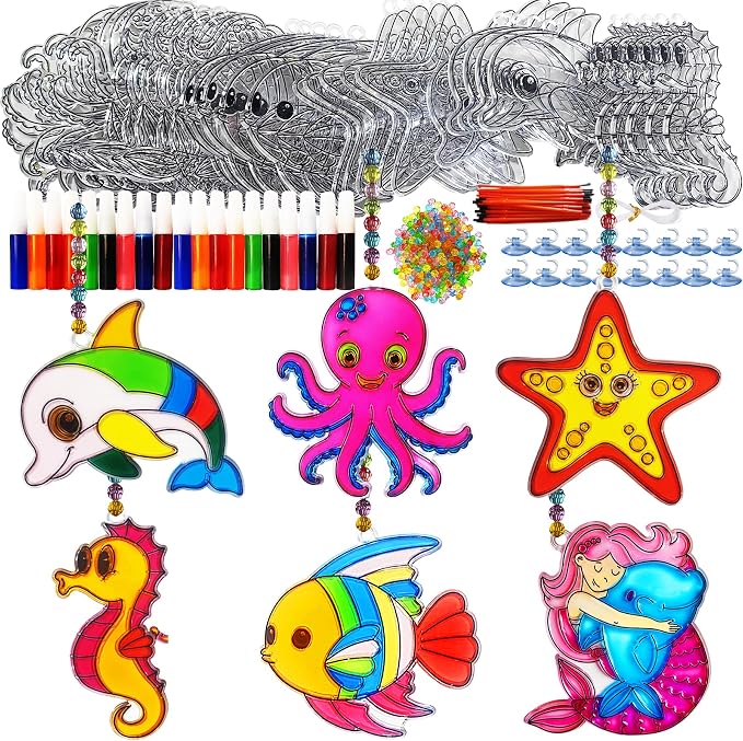 30 Set Ocean Animal Suncatcher Craft Kits, DIY Under the Sea Window Art | Featuring DIY window art for summer activities, sea-themed parties, and home decor beach-themed events