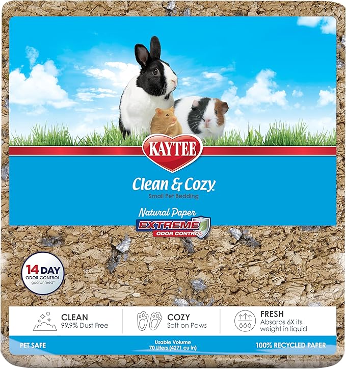 Kaytee Clean & Cozy Natural Paper with Extreme Odor Control Bedding, Made with 100% Recycled Paper