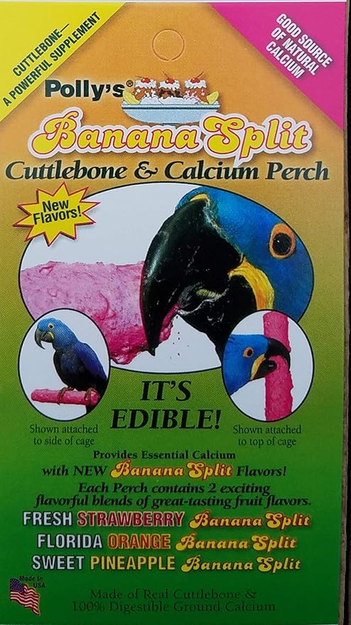 Polly's Edible Cuttlebone Calcium Bird Cage Perch for Budgies, Parakeets, Amazons, Blue & Golds, Macaws and Cockatoos.… (Variety, Medium)