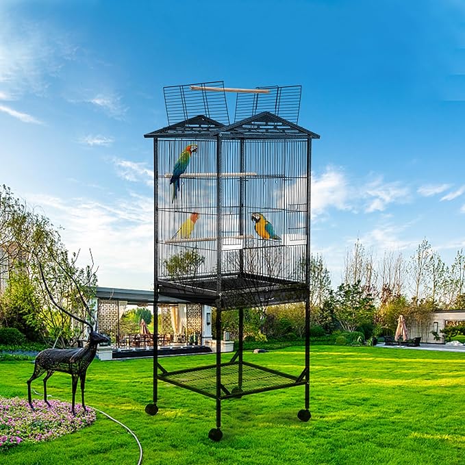 WeGear Bird Cage 47 inch Wrought Iron Parakeets Cage with Play Open Top and Rolling Stand Medium Small Bird Cage for Parrots, Budgerigars, Parakeets, Cockatiels, Lovebirds