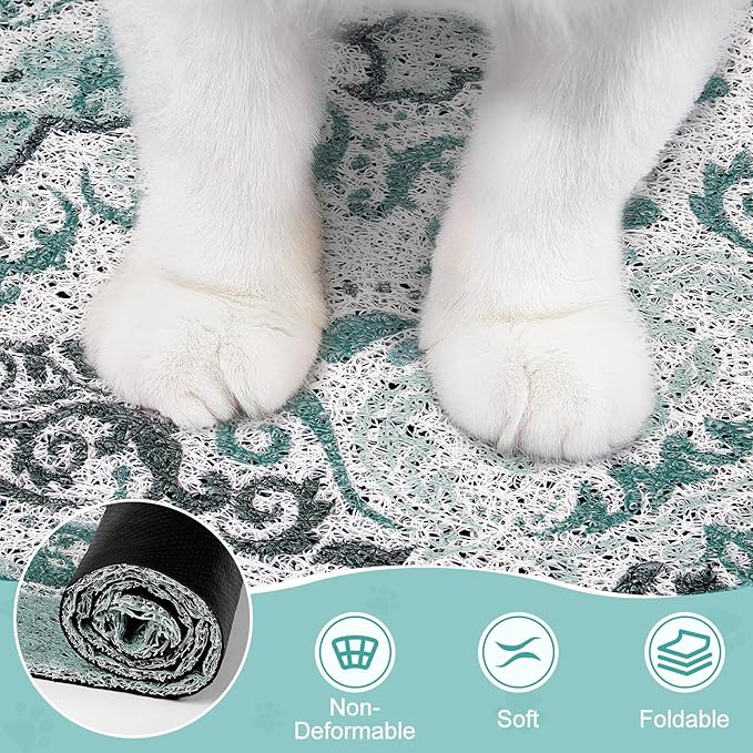 Unicorn Catcher Cat Litter Mat 40" x 30" Non-Slip Litter Box Mat Washable Litter Catcher Mat for Litter Box Indoor Food Mat Supplies Essentials, Dark Cyan