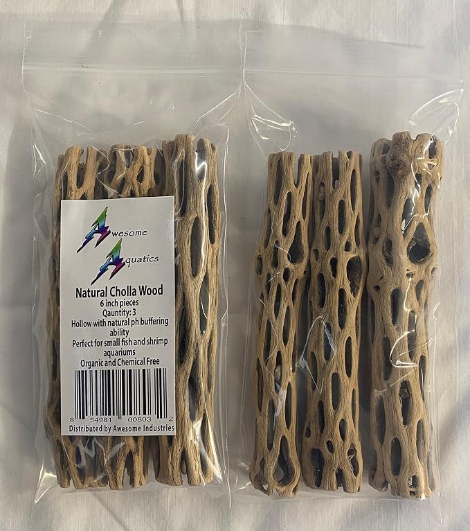 Awesome Aquatic Natural Staghorn Cholla Wood Tube, 3 Pack, 6 Inch | Biofilm surface Secure hiding places Shrimp habitat Pleco shelter Hermit crab climbing Aquarium décor Terrarium décor