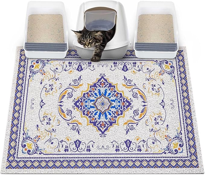Glittme Cat Litter Mat with Non-Slip Bottom Litter Box Mat 40"x30" Litter Trapping Mat Easy to Clean Washable Cat Food Mat for Kitty,XL