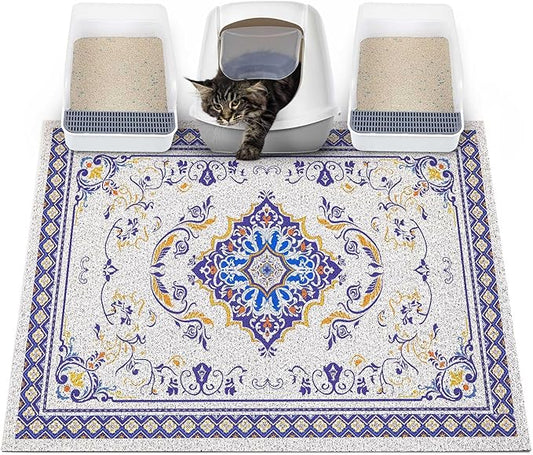 Glittme Cat Litter Mat with Non-Slip Bottom Litter Box Mat 40"x30" Litter Trapping Mat Easy to Clean Washable Cat Food Mat for Kitty,XL