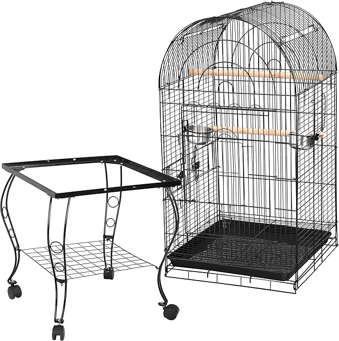 63.5" Rolling Bird Cage Open Top Large Iron Cage for Quaker Parrot Cockatiel Sun Parakeet Green-Cheek Conure with Rolling Stand & Storage Shelf