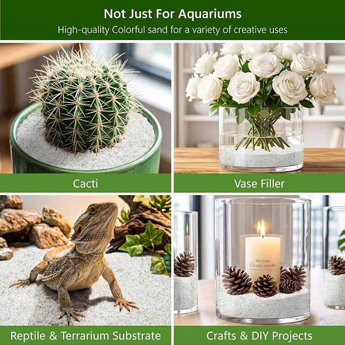 NUPICK 0.4-0.8mm White Aquarium Sand, 20lbs Substrate for Fish Tank, Garden | Decorative Fish Tank Sand for Plants, Aquarium Gravel Substrate for Terrarium, Vase Filler, Crafts, Reptiles, Candle, Cactus