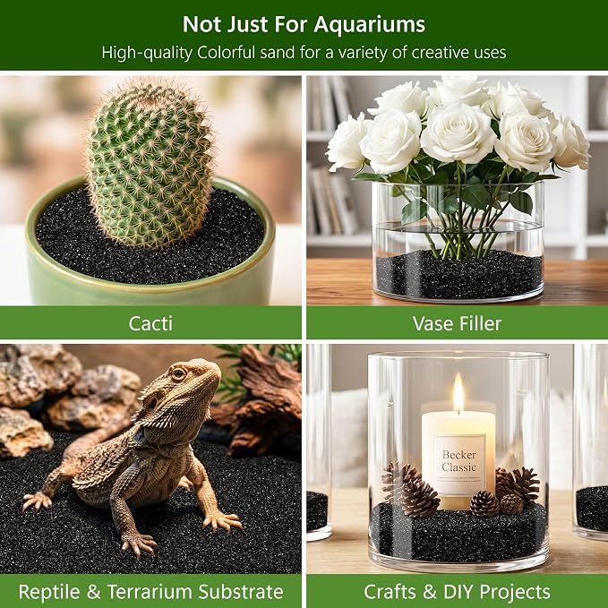 NUPICK 0.4-0.8mm Black Aquarium Sand, 3lbs Substrate for Fish Tank, Garden | Black Fish Tank Sand for Plants, Aquarium Gravel Substrate for Terrarium, Vase Filler, Crafts, Reptiles, Candle, Cactus