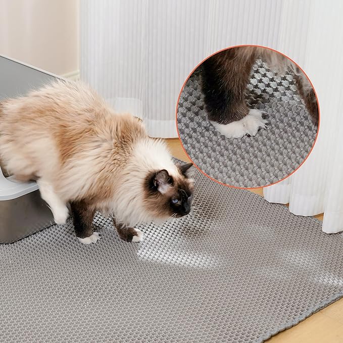 Cat Litter Mat for Litter Box, 30"×21" Double Layer Trapping Mat, Non-Slip Water Proof Kitty Liiter Pad, Grey