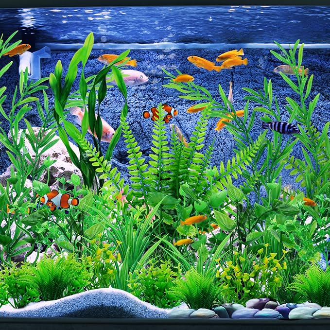QUOZUO Fish Tank Accessories Aquarium Decorations Green Plants, 25pcs Green Fish Tank Decorations Plant, Aquarium Decor Plastic Plants