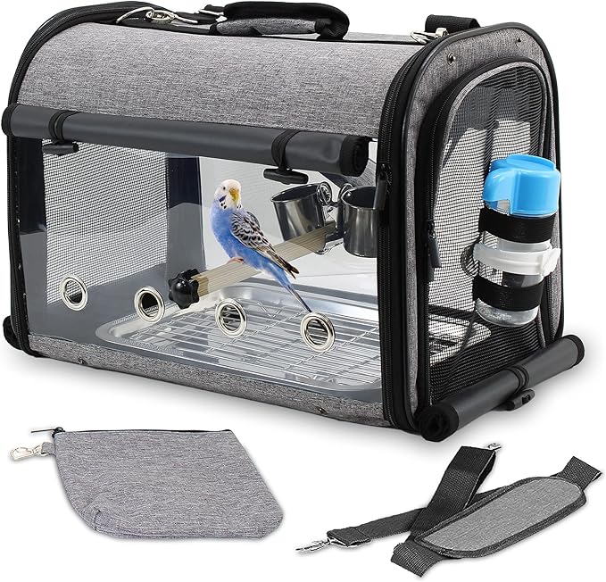 Bird Carrier Bag Bird Travel Cage with Stand, Lightweight Backpack for Parrot, Portable Bird Travel Bag, Pet Transparent Breathable Travel Cage