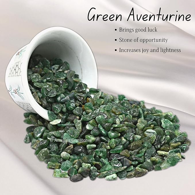Green Aventurine Crystal Chips Aquarium Gravel Rocks - Green Aventurine Chips Bulk Fish Tank Gravel, Small Tumbled Stone Chips and Tiny Crystals for Decoration (Natural AAA Grade Gemstones)