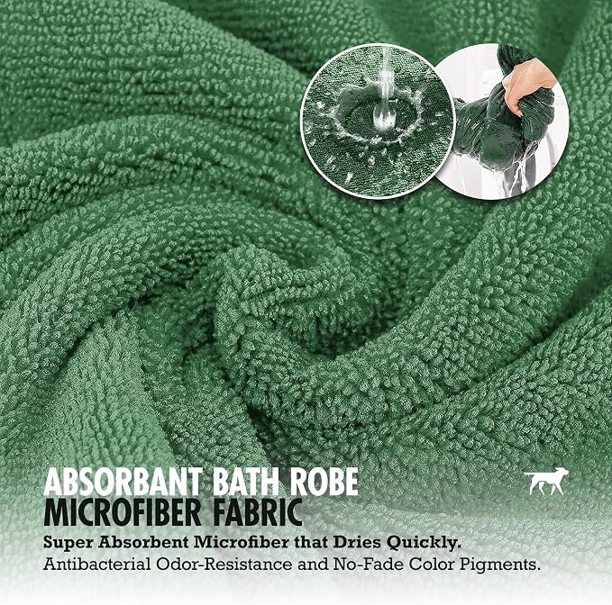 Tuff Pupper Fast Drying Dog Bath Robe | 800 GSM Plush Dog Towel Bathrobe/Dressing Gown | Super Absorbent Pet/Puppy Bathrobe | Adjustable Hood & Belly Strap | Super Soft | Fast Drying (XXL, Green)