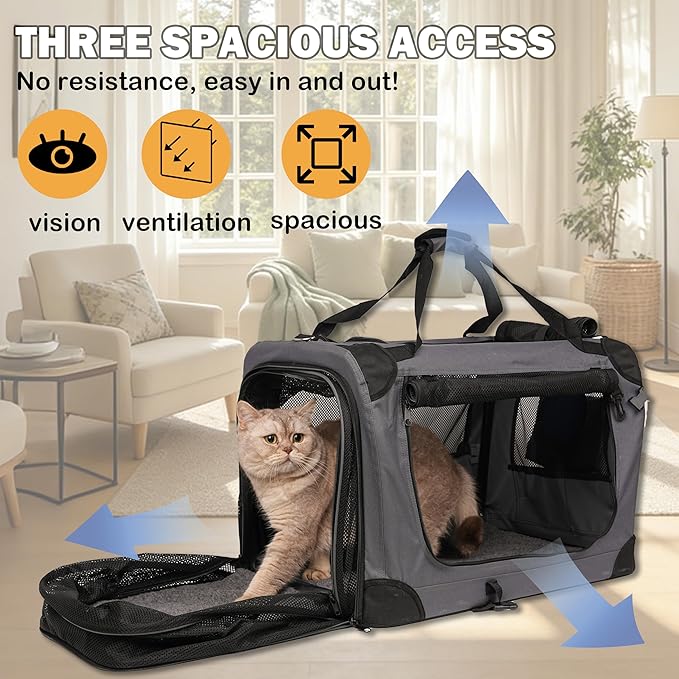 Prutapet Expandable Large Cat Carrier for 2 Cats Big Cat 20lbs+ Soft Sided Portable Crate 24"x16.5"x16.5" for Car Traveling Long Trips Ride with Collapsible Bowl and Litter Box