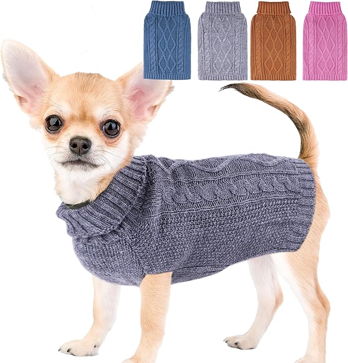 Dog Sweaters for Small Dogs DogTurtleneck Knitted Sweaters Fall Winter Dog Clothes Girl Boy Puppy Sweater Thick Warm Knitwear Doggy Coat Puppy Pullover Outfits Cat Sweater Pet Clothes (Grey, Large)