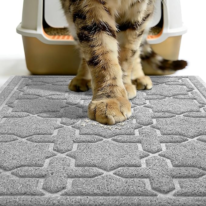 Yimobra Cat Litter Mat, Litter Trapping Waterproof Non Slip PVC Mat, Scatter Control Easy Clean for Litter Box, 35.4"x23.6", Grey